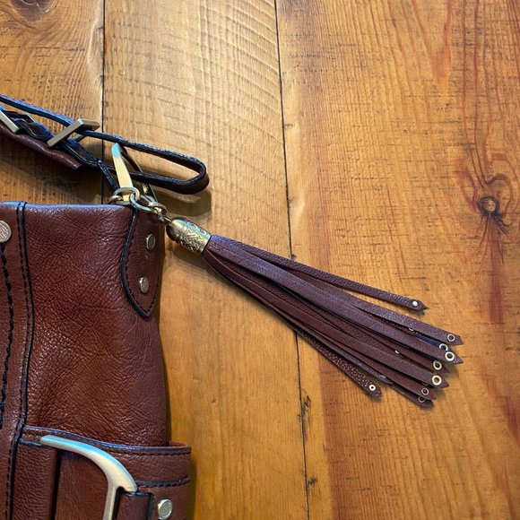 Cole Haan medium size hobo bag- chestnut brown leather and gold metal trim - Picture 3 of 7